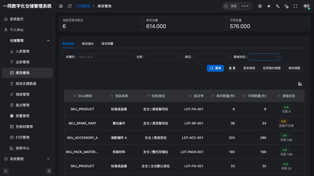 仓储管理系统库存界面